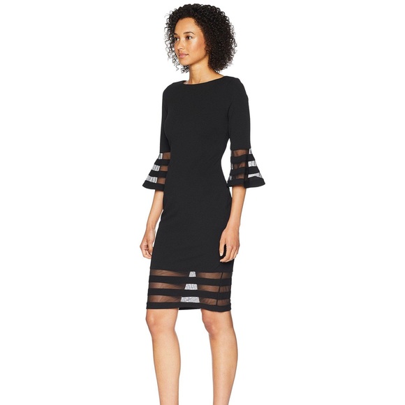 Calvin Klein Women's Bell Sleeve Sheath Dress with Sheer Inserts - Picture 5 of 5